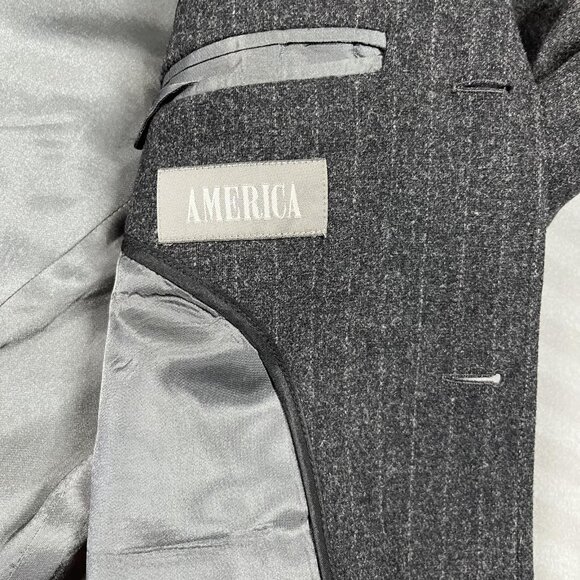 America Blazer Mens S Gray Pinstripe Wool Blend 3 Button Zip Insert Sport Coat - Picture 6 of 11